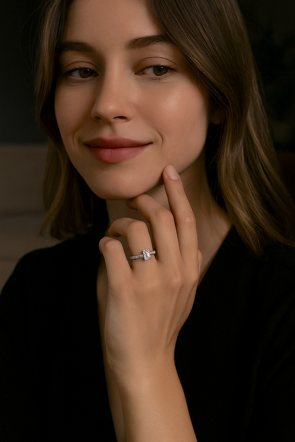 anello solitario argento zircone inciso donna